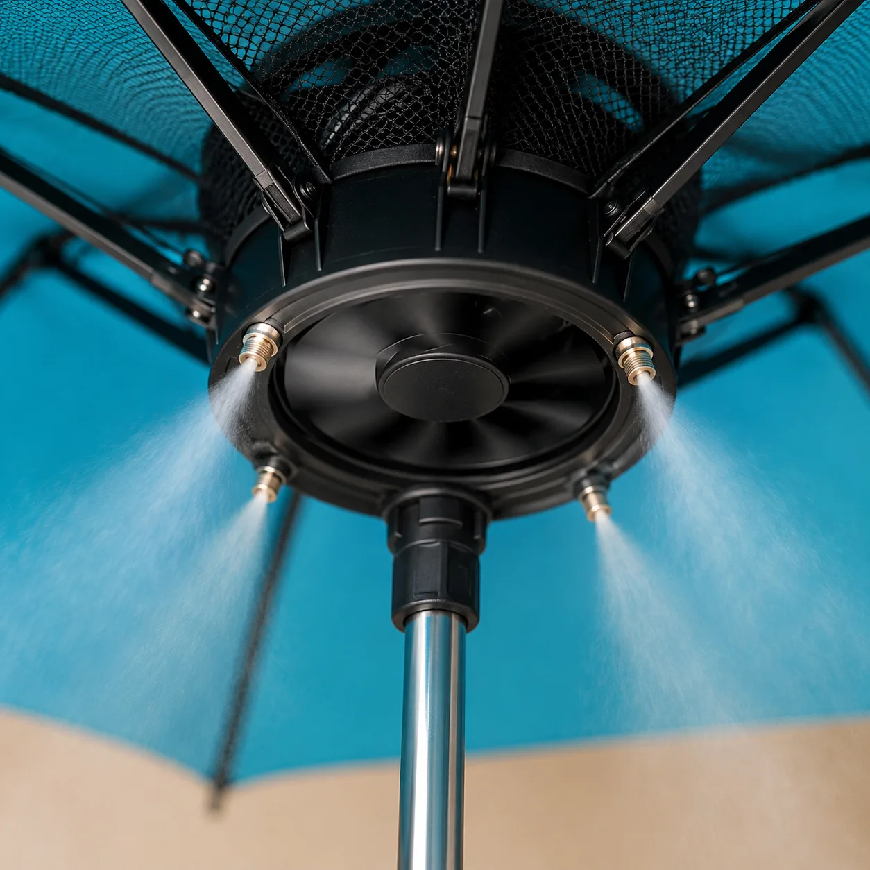 Built-in fan and misting mechanism